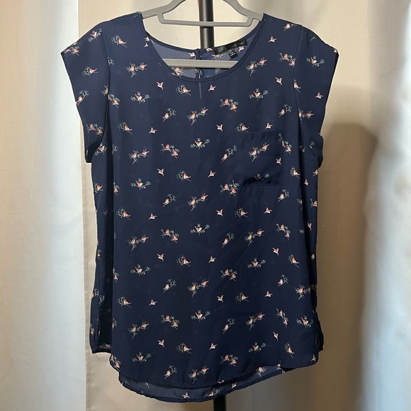 S.R by Sweet Rain Navy Bird Blouse - Picture 9 of 9